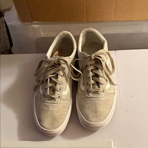 Vans Beige Lace-Up Sneakers. Size 10 light gray and white